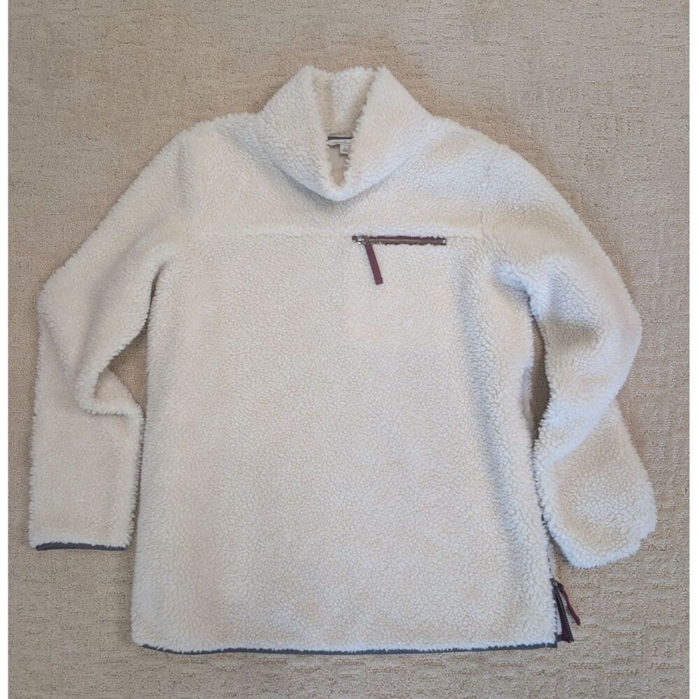 LL Bean Signature Pullover Women Large Cream Sherpa Quarter Zip